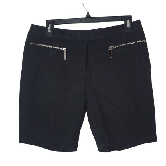 Michael Kors Womens Black Shorts 6 Zip Pockets Luxe Cotton Edgy Work Minimalist - Picture 1 of 7